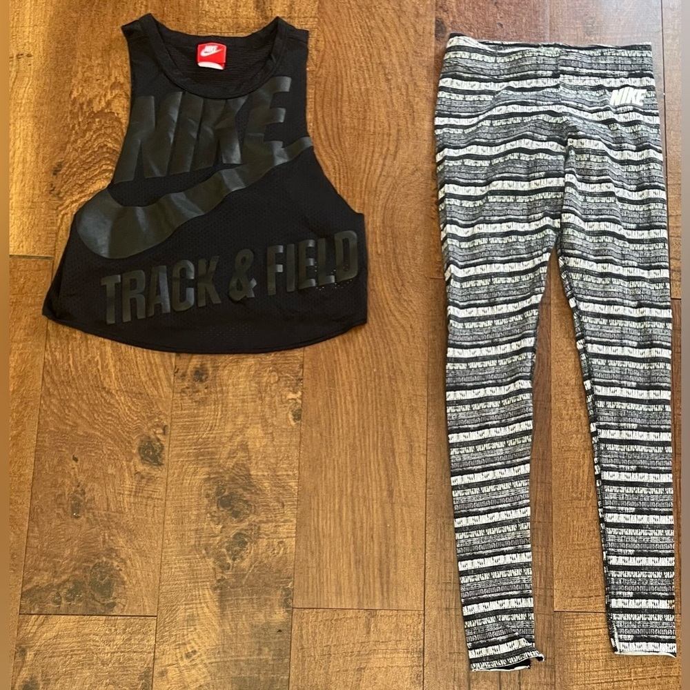 Nike track & field theme outfit Sz XS extra small crop tank leggings